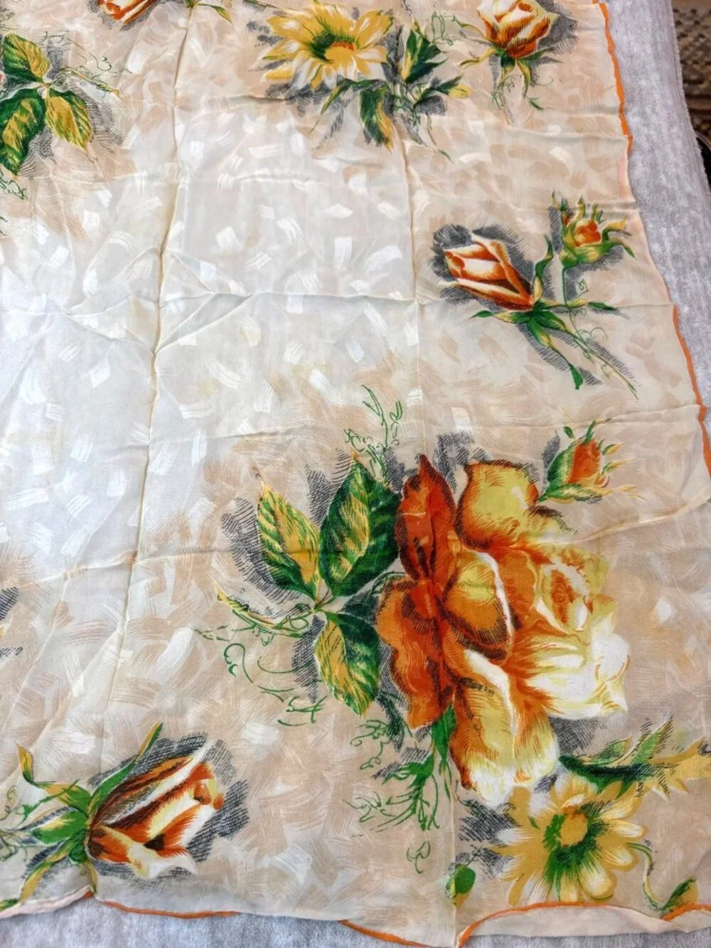 Yellow Orange Spring Floral Vintage Square Women's Fashion Scarf 30” x 30”